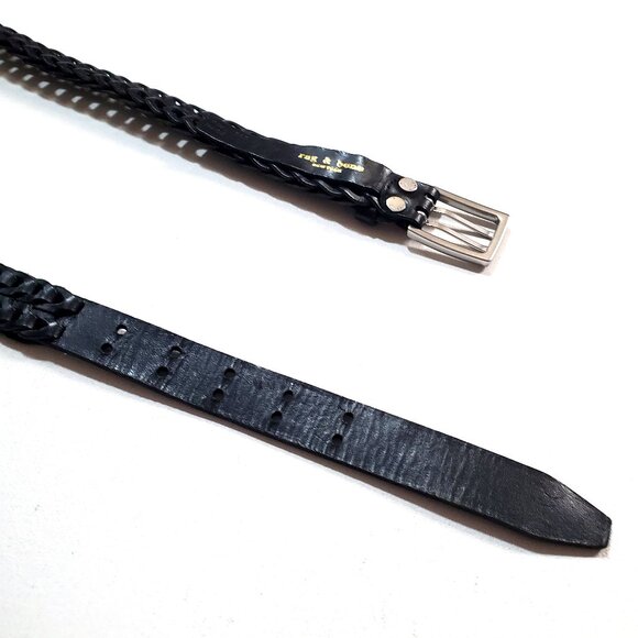Rag & Bone Mini Woven Leather Belt Small Black - Picture 8 of 9